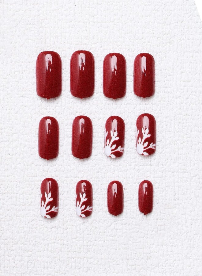 OCOUYVD 24 Pcs Christmas Red Press on Nails Short Square Fake Nails Winter Xmas False Nails White Snowflake Design Glossy False Nails Christmas Stick on Nails Christmas Acrylic Nails for Women DIY Manicure - Image 5